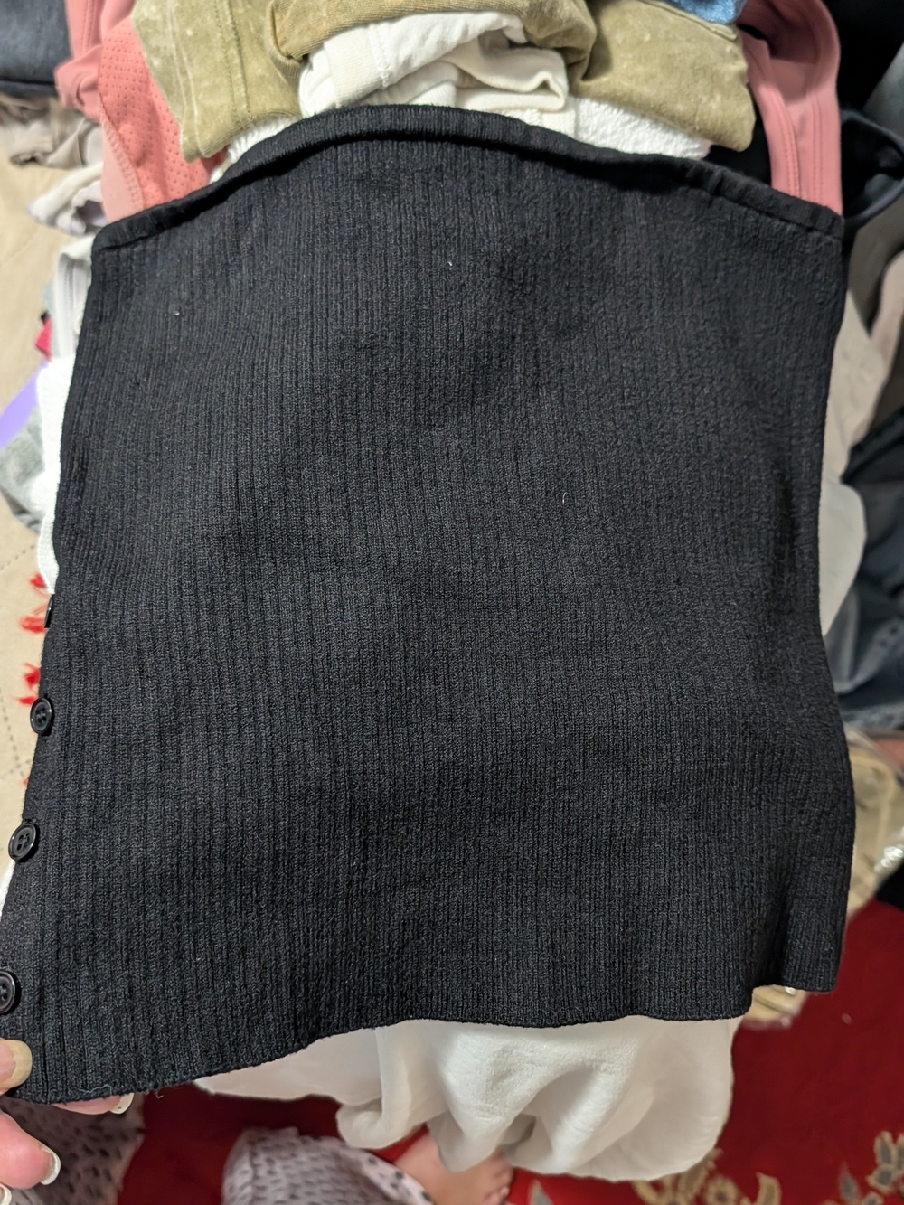 Black Ribbed Knit Tube Top with Side Buttons